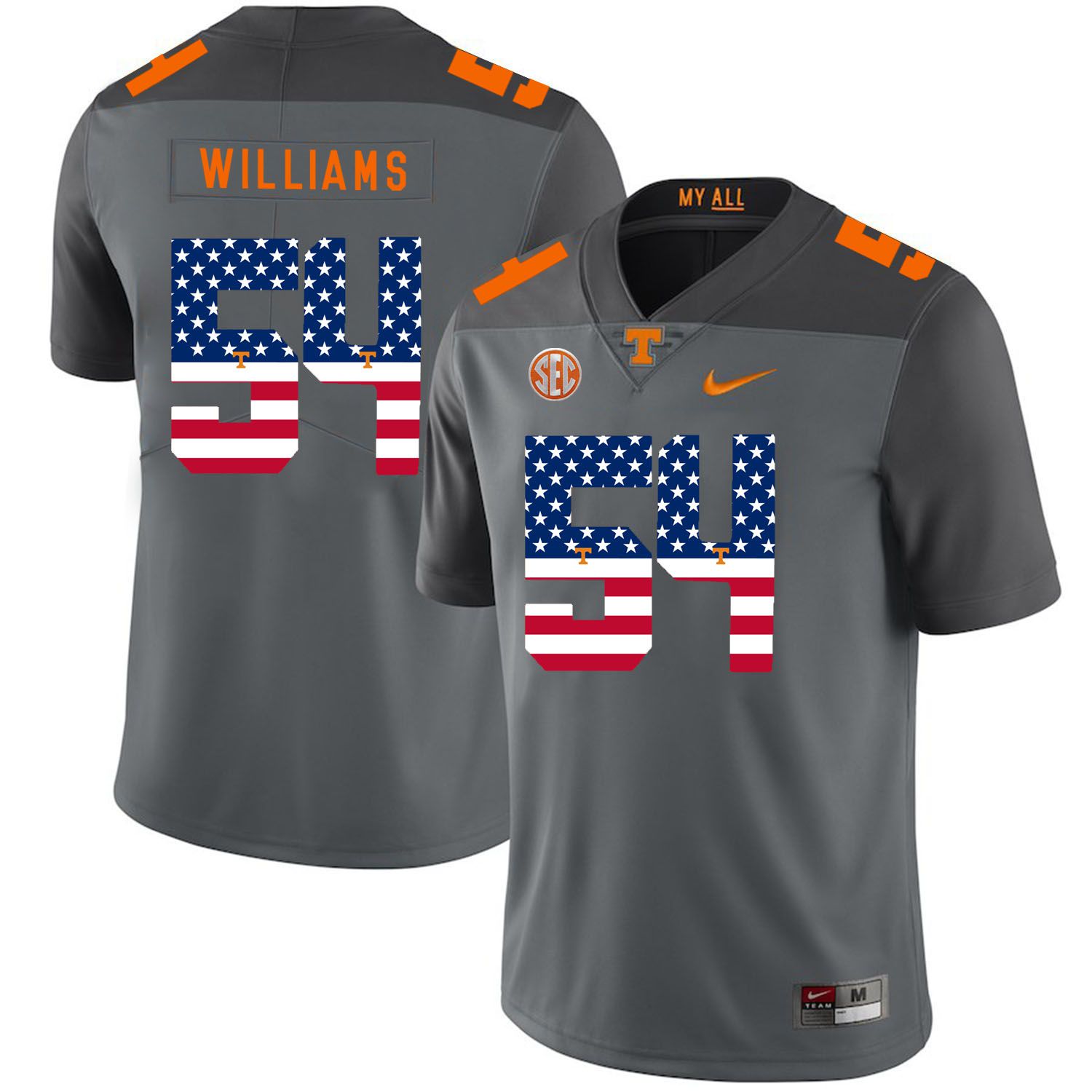 Men Tennessee Volunteers #54 Willians Grey Flag Customized NCAA Jerseys